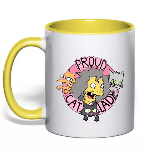 Чашка с цветной ручкой Proud cat lady Солнечно желтый фото
