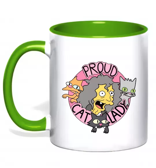 Чашка с цветной ручкой Proud cat lady Зеленый фото