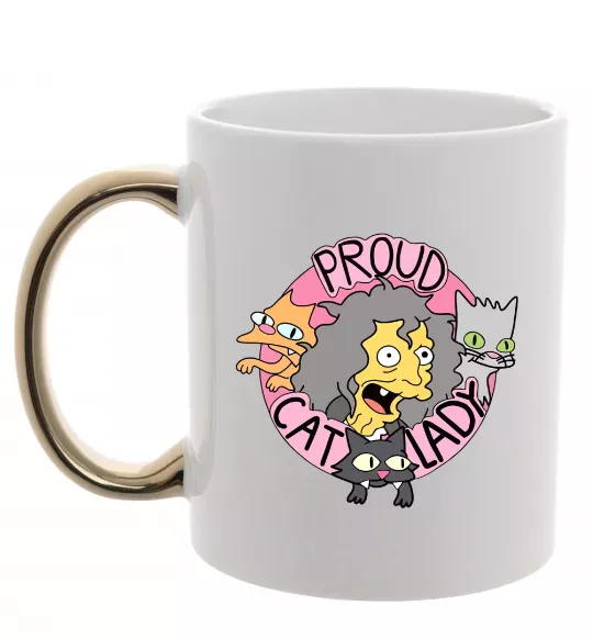 Чашка с цветной ручкой Proud cat lady Золото фото