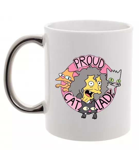 Чашка с цветной ручкой Proud cat lady Серебро фото