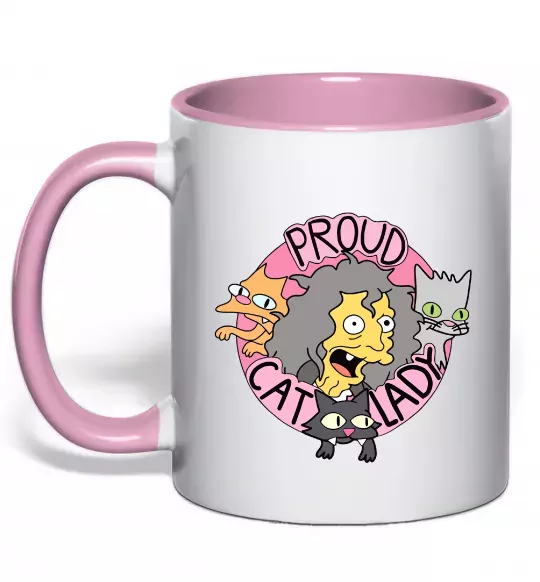 Чашка с цветной ручкой Proud cat lady Нежно розовый фото