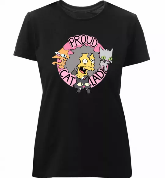 Жіноча преміум футболка Proud cat lady Чорний фото