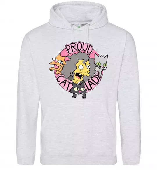 Мужская толстовка (худи) Proud cat lady Серый меланж фото