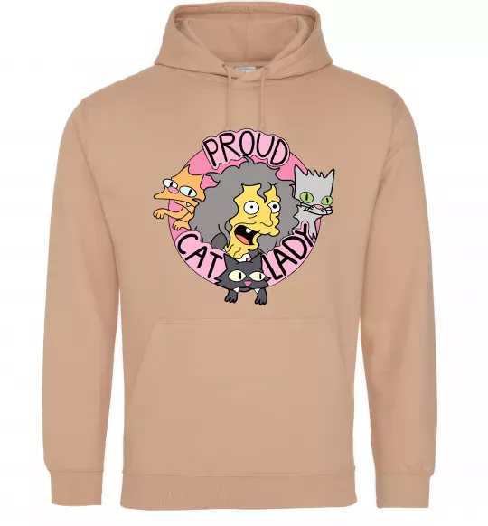 Мужская толстовка (худи) Proud cat lady Песочный фото