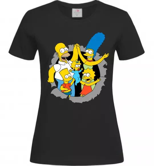 Женская футболка Сімпсони сім'я Черный фото