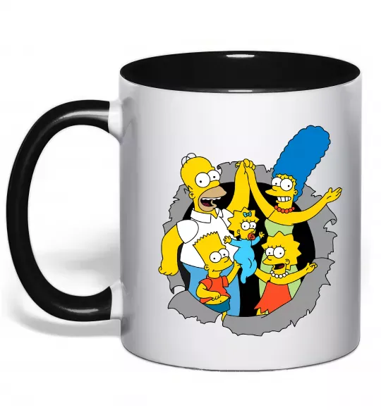 Чашка с цветной ручкой Сімпсони сім'я Черный фото