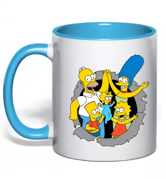 Чашка с цветной ручкой Сімпсони сім'я Голубой фото