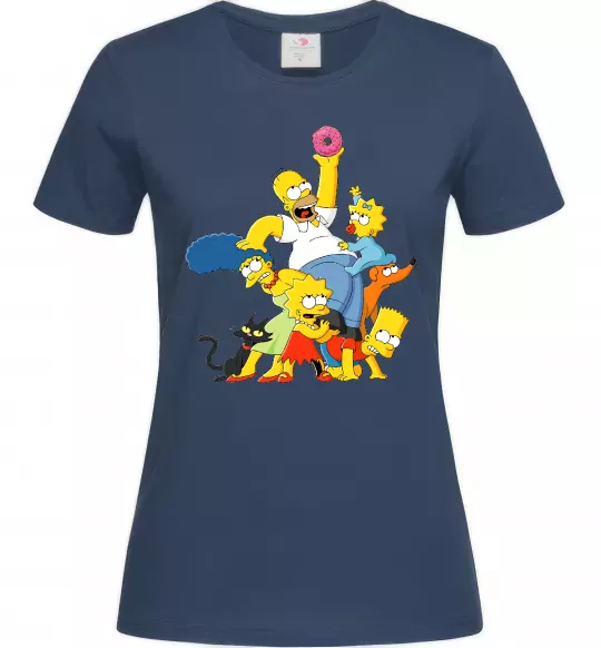Жіноча футболка Сімпсони полювання за донатом Темно-синій фото