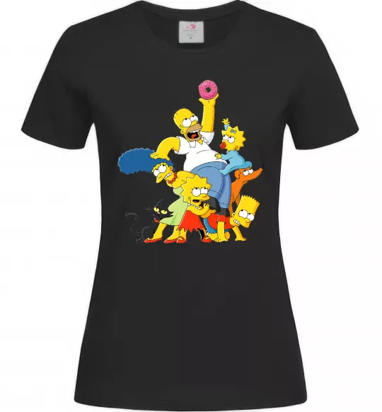 Жіноча футболка Сімпсони полювання за донатом Чорний фото