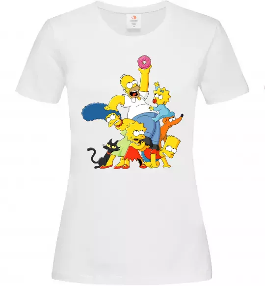 Жіноча футболка Сімпсони полювання за донатом Білий фото