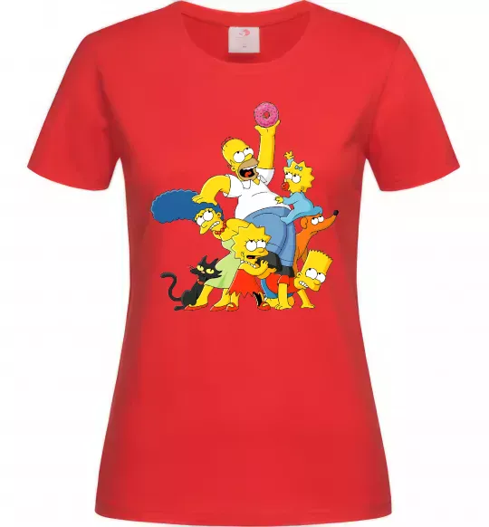 Жіноча футболка Сімпсони полювання за донатом Червоний фото