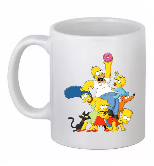 Чашка керамічна Сімпсони полювання за донатом Білий фото