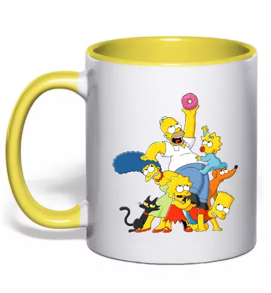 Чашка с цветной ручкой Сімпсони полювання за донатом Солнечно желтый фото