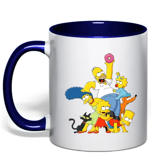 Чашка с цветной ручкой Сімпсони полювання за донатом Глубокий темно-синий фото