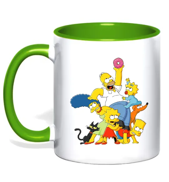 Чашка з кольоровою ручкою Сімпсони полювання за донатом Лаймовий фото