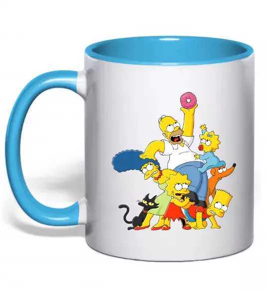 Чашка с цветной ручкой Сімпсони полювання за донатом Голубой фото