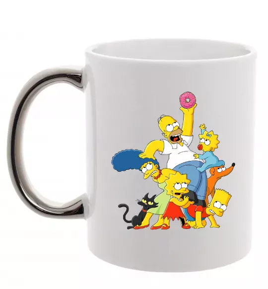 Чашка с цветной ручкой Сімпсони полювання за донатом Серебро фото