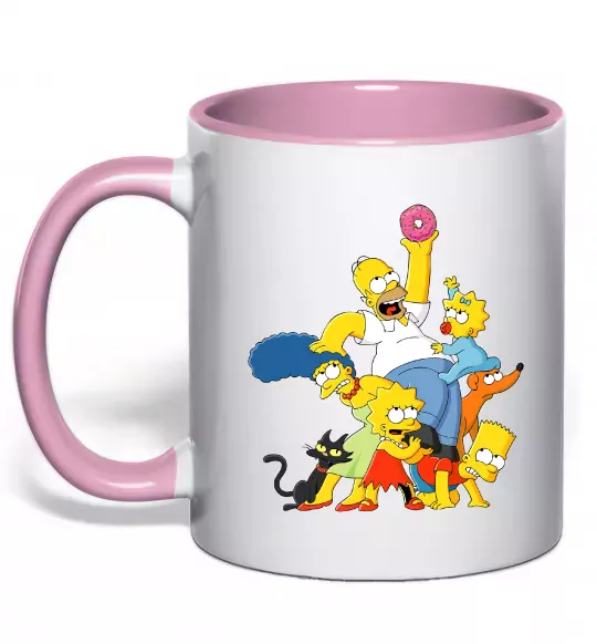 Чашка с цветной ручкой Сімпсони полювання за донатом Нежно розовый фото