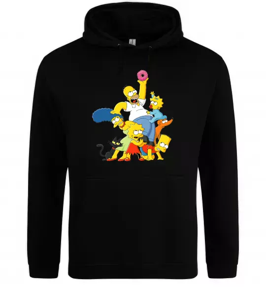 Чоловіча толстовка (худі) Сімпсони полювання за донатом Чорний фото