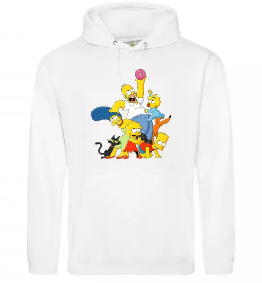 Чоловіча толстовка (худі) Сімпсони полювання за донатом Білий фото