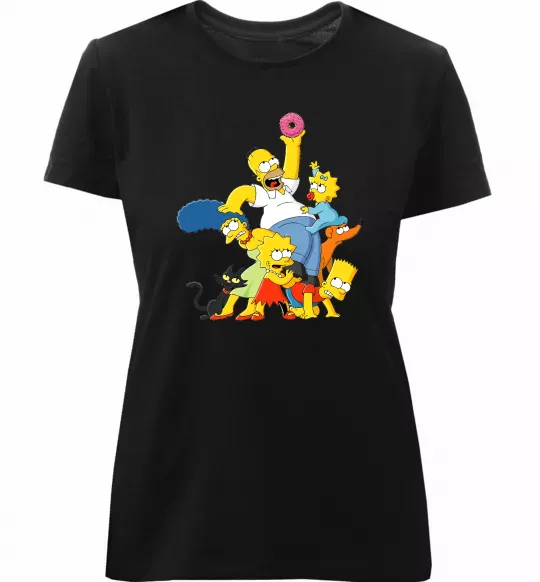 Жіноча преміум футболка Сімпсони полювання за донатом Чорний фото