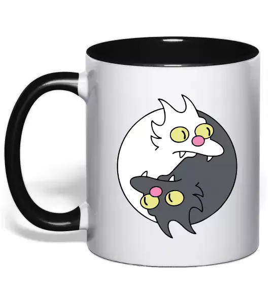 Чашка с цветной ручкой Коти інь-янь Черный фото