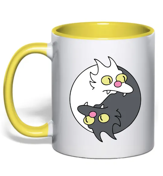 Чашка с цветной ручкой Коти інь-янь Лимонный фото