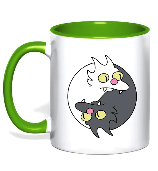 Чашка с цветной ручкой Коти інь-янь Лаймовый фото