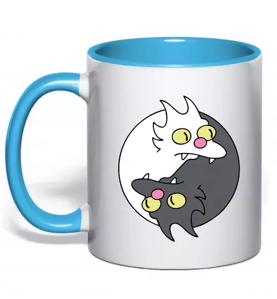 Чашка с цветной ручкой Коти інь-янь Голубой фото