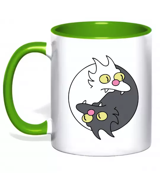 Чашка с цветной ручкой Коти інь-янь Зеленый фото