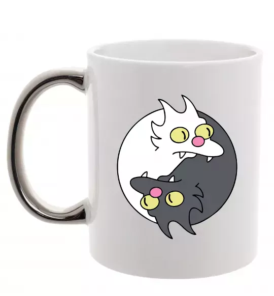 Чашка с цветной ручкой Коти інь-янь Серебро фото