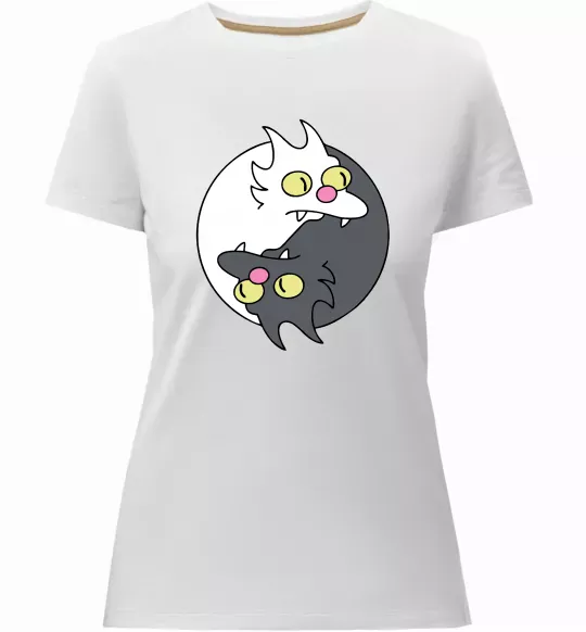Жіноча преміум футболка Коти інь-янь Білий фото