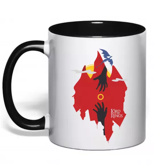 Чашка з кольоровою ручкою Перстень дракон Чорний фото