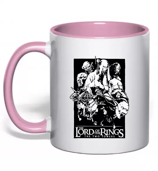 Чашка з кольоровою ручкою The two towers Ніжно рожевий фото
