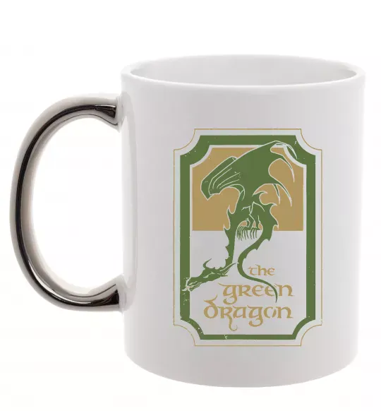 Чашка с цветной ручкой The green dragon Серебро фото