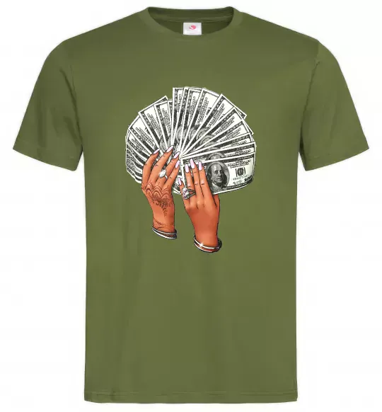 Чоловіча футболка Бакси в жіночих руках Оливковий фото