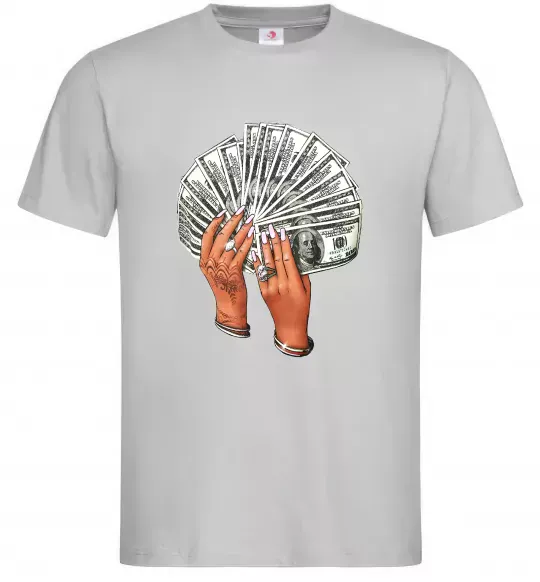 Чоловіча футболка Бакси в жіночих руках Сірий фото