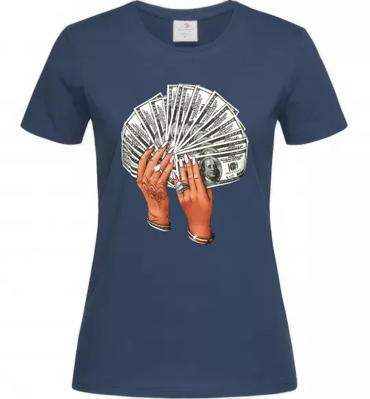 Жіноча футболка Бакси в жіночих руках Темно-синій фото