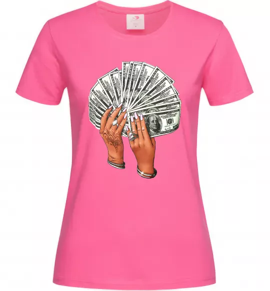 Жіноча футболка Бакси в жіночих руках Яскраво-рожевий фото