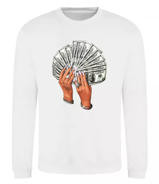 Світшот Бакси в жіночих руках Білий фото