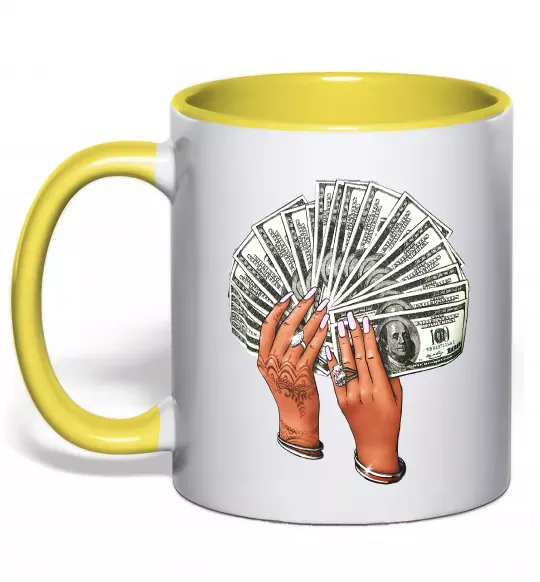 Чашка з кольоровою ручкою Бакси в жіночих руках Сонячно жовтий фото