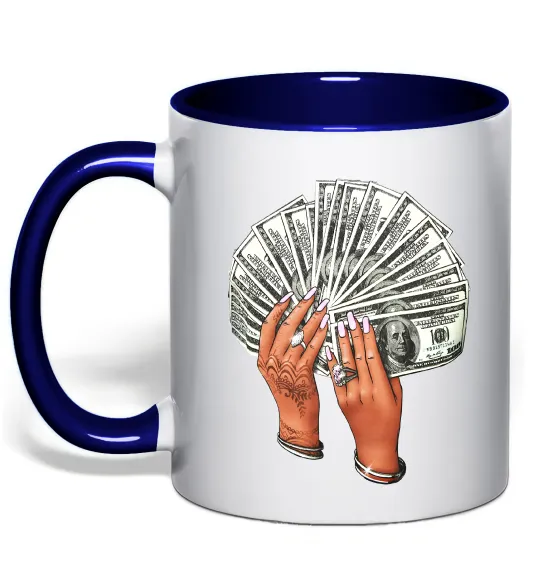 Чашка з кольоровою ручкою Бакси в жіночих руках Глибокий темно-синій фото