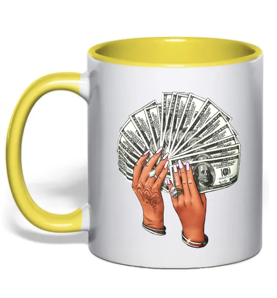 Чашка с цветной ручкой Бакси в жіночих руках Лимонный фото