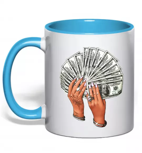 Чашка з кольоровою ручкою Бакси в жіночих руках Блакитний фото