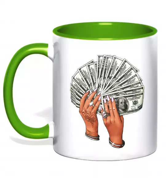 Чашка з кольоровою ручкою Бакси в жіночих руках Зелений фото