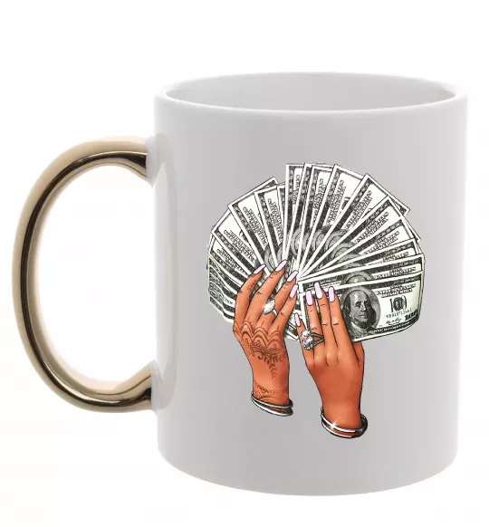 Чашка з кольоровою ручкою Бакси в жіночих руках Золото фото