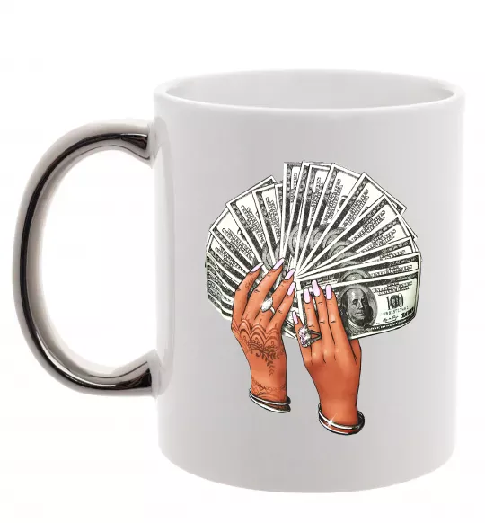 Чашка з кольоровою ручкою Бакси в жіночих руках Срібло фото