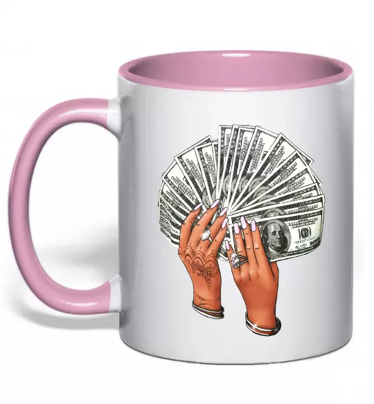 Чашка з кольоровою ручкою Бакси в жіночих руках Ніжно рожевий фото