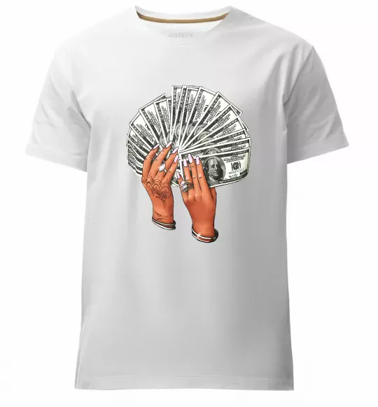 Чоловіча преміум футболка Бакси в жіночих руках Білий фото