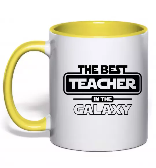 Чашка з кольоровою ручкою The best teacher in the Galaxy Сонячно жовтий фото